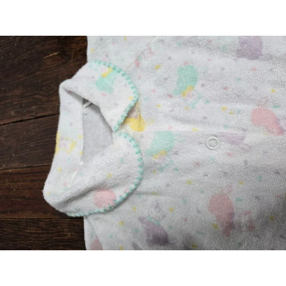 Vintage 80s Pastel Kitty Cat Terry Cloth One Piece Baby Outfit